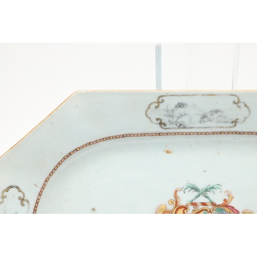 696 - CHINESE ARMORIAL PLATTER & ANOTHER PLATTER. Including an 18thc octagonal shaped platter , painted wi... 