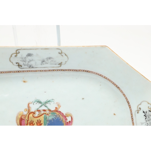 696 - CHINESE ARMORIAL PLATTER & ANOTHER PLATTER. Including an 18thc octagonal shaped platter , painted wi... 