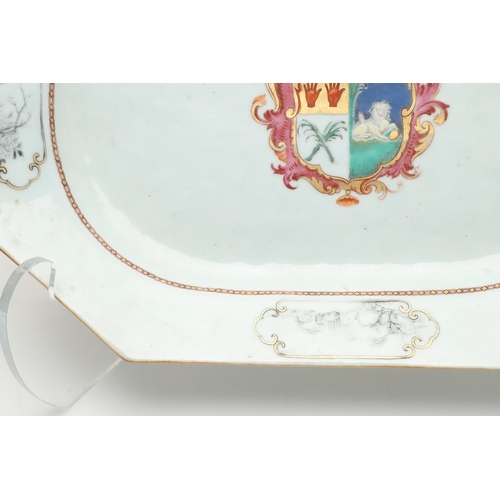 696 - CHINESE ARMORIAL PLATTER & ANOTHER PLATTER. Including an 18thc octagonal shaped platter , painted wi... 