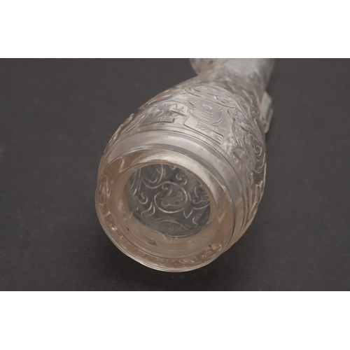 707 - A CHINESE CARVED AND POLISHED ROCK CRYSTAL VASE. 19thc, the arrow shaped rock crystal vase with slen... 