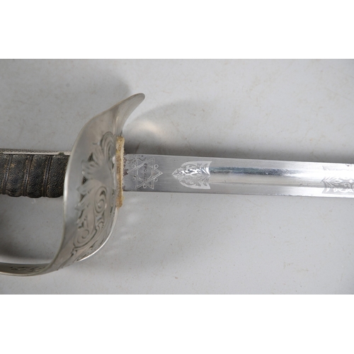 103 - AN 1897 PATTERN INFANTRY OFFICER'S SWORD AND SCABBARD BY HAWKSORTH OF SHEFFIELD. An 1897 Pattern Inf... 