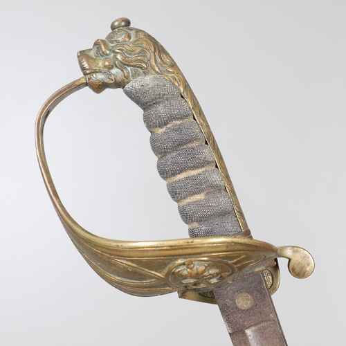 105 - A VICTORIAN NAVAL OFFICER'S SWORD. An 1827 Pattern sword with a 79.5 cm pointed fullered, unsharpene... 