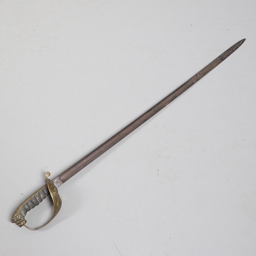 105 - A VICTORIAN NAVAL OFFICER'S SWORD. An 1827 Pattern sword with a 79.5 cm pointed fullered, unsharpene... 