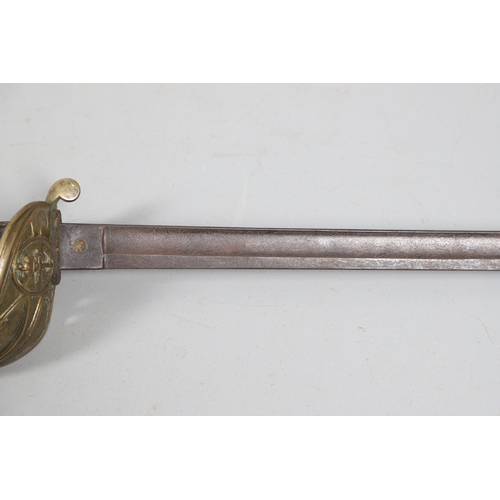 105 - A VICTORIAN NAVAL OFFICER'S SWORD. An 1827 Pattern sword with a 79.5 cm pointed fullered, unsharpene... 