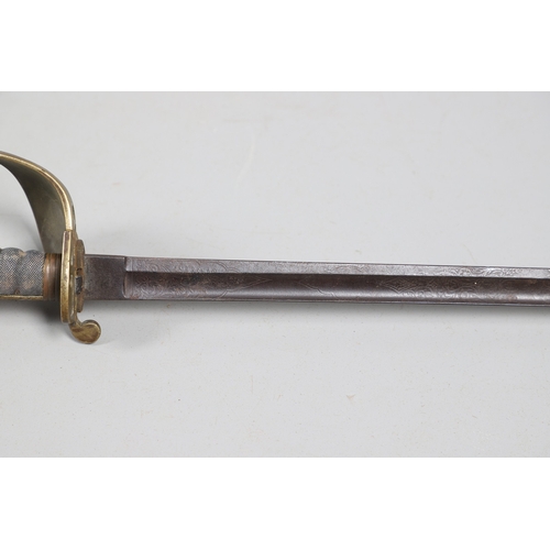 105 - A VICTORIAN NAVAL OFFICER'S SWORD. An 1827 Pattern sword with a 79.5 cm pointed fullered, unsharpene... 