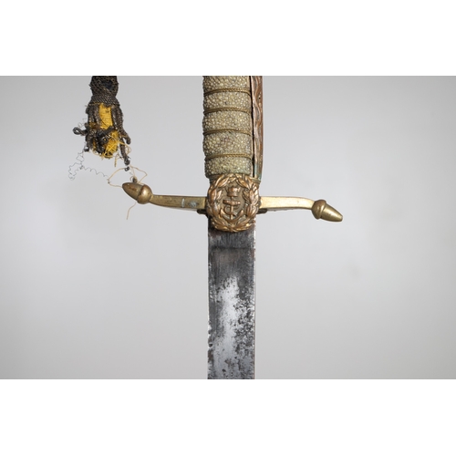 109 - A VICTORIAN MIDSHIPMAN'S DIRK AND SCABBARD. With a 44 cm straight, pointed unfullered blade, the cro... 