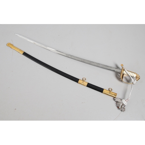 110 - A DUTCH NAVAL OFFICERS SWORD, SCABBARD AND BELT BY EICKHORN OF SOLINGEN. The 90 cm, curved, spear po... 