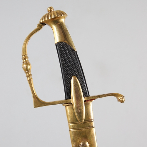 111 - A FRENCH NAPOLEONIC PERIOD INFANTRY OFFICER'S SWORD AND SCABBARD. With a 72 cm curved blade with poi... 