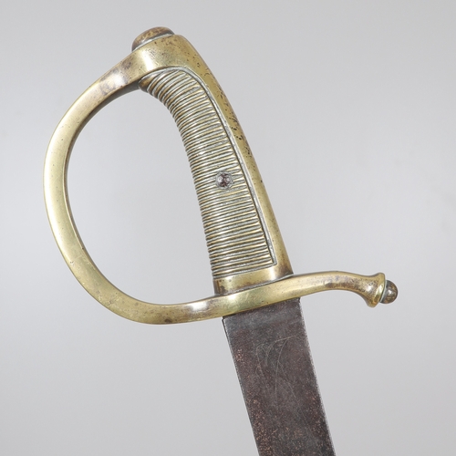 112 - A 19TH CENTURY FRENCH BRIQUET SHORT SWORD. With a 58 cm curved single edged, pointed blade with one ... 