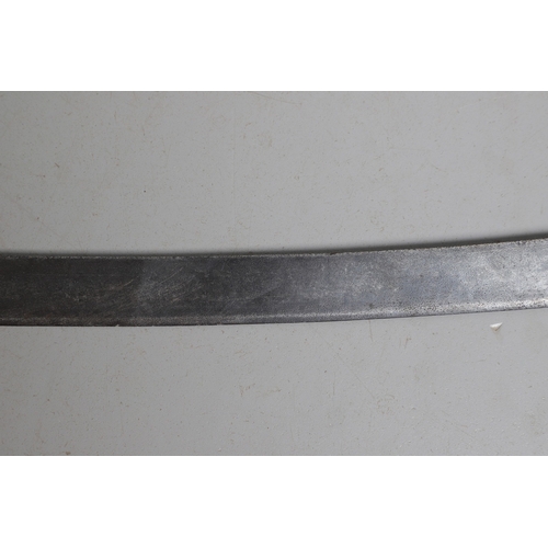 112 - A 19TH CENTURY FRENCH BRIQUET SHORT SWORD. With a 58 cm curved single edged, pointed blade with one ... 