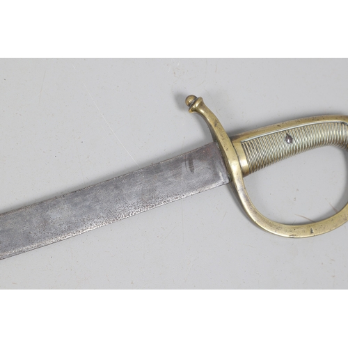 112 - A 19TH CENTURY FRENCH BRIQUET SHORT SWORD. With a 58 cm curved single edged, pointed blade with one ... 