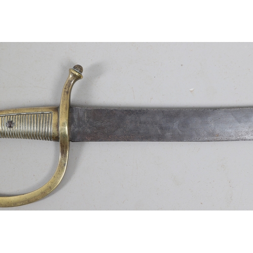 112 - A 19TH CENTURY FRENCH BRIQUET SHORT SWORD. With a 58 cm curved single edged, pointed blade with one ... 
