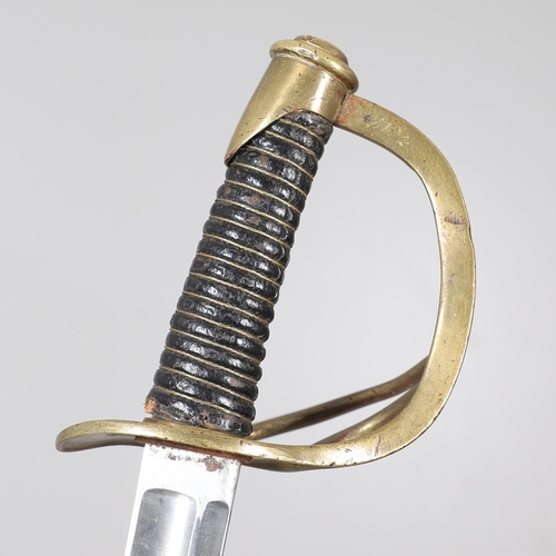 113 - A CONTINENTAL SWORD AND SCABBARD WITH TWO BAR HILT. A sword with a 90 cm curved and pointed blade wi... 