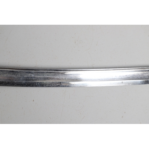 113 - A CONTINENTAL SWORD AND SCABBARD WITH TWO BAR HILT. A sword with a 90 cm curved and pointed blade wi... 