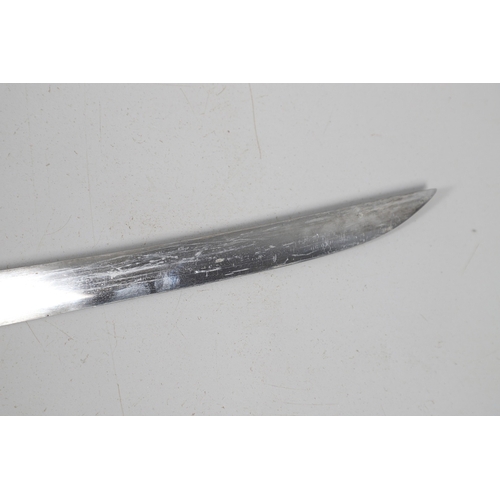 113 - A CONTINENTAL SWORD AND SCABBARD WITH TWO BAR HILT. A sword with a 90 cm curved and pointed blade wi... 