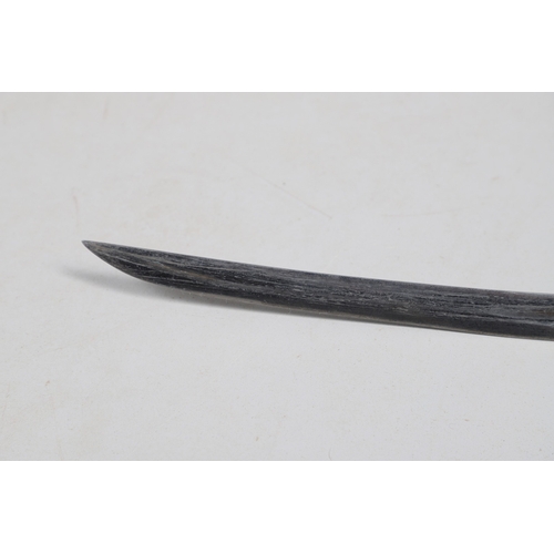 113 - A CONTINENTAL SWORD AND SCABBARD WITH TWO BAR HILT. A sword with a 90 cm curved and pointed blade wi... 