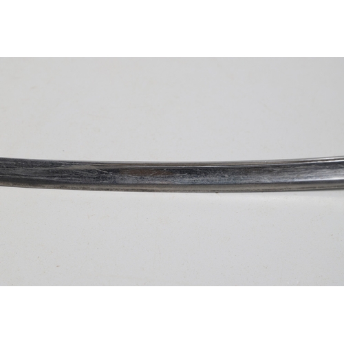 113 - A CONTINENTAL SWORD AND SCABBARD WITH TWO BAR HILT. A sword with a 90 cm curved and pointed blade wi... 