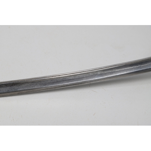 113 - A CONTINENTAL SWORD AND SCABBARD WITH TWO BAR HILT. A sword with a 90 cm curved and pointed blade wi... 