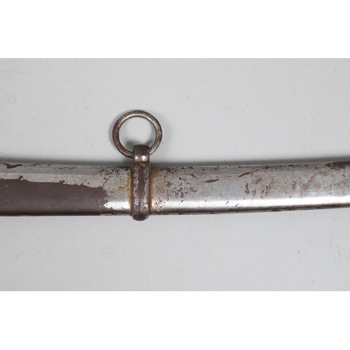 113 - A CONTINENTAL SWORD AND SCABBARD WITH TWO BAR HILT. A sword with a 90 cm curved and pointed blade wi... 