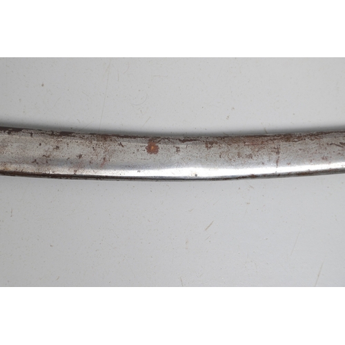 113 - A CONTINENTAL SWORD AND SCABBARD WITH TWO BAR HILT. A sword with a 90 cm curved and pointed blade wi... 