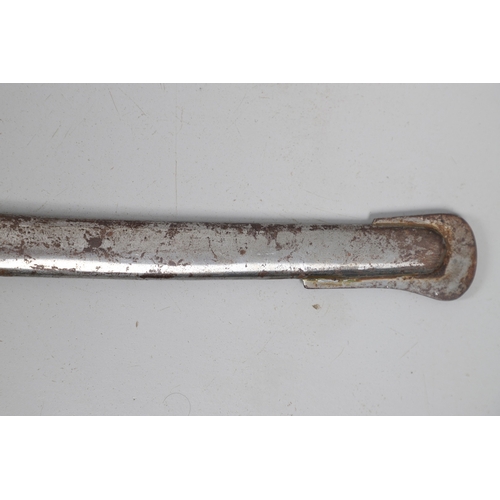 113 - A CONTINENTAL SWORD AND SCABBARD WITH TWO BAR HILT. A sword with a 90 cm curved and pointed blade wi... 