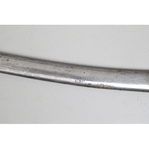 113 - A CONTINENTAL SWORD AND SCABBARD WITH TWO BAR HILT. A sword with a 90 cm curved and pointed blade wi... 