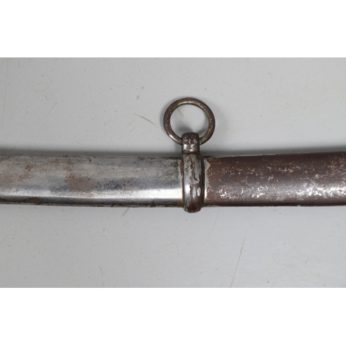 113 - A CONTINENTAL SWORD AND SCABBARD WITH TWO BAR HILT. A sword with a 90 cm curved and pointed blade wi... 