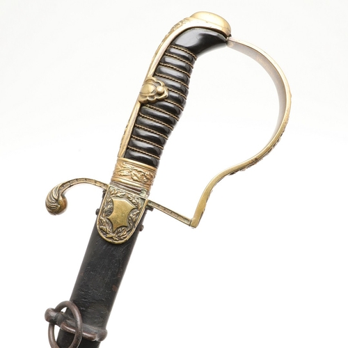 114 - A GERMAN OR PRUSSIAN INFANTRY OFFICER'S SWORD AND SCABBARD. With an 80.5 cm slender, tapering, point... 