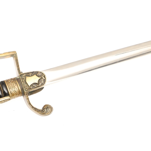 114 - A GERMAN OR PRUSSIAN INFANTRY OFFICER'S SWORD AND SCABBARD. With an 80.5 cm slender, tapering, point... 