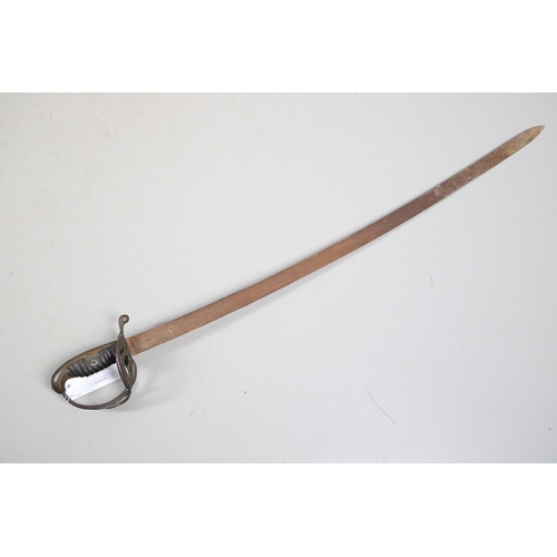 115 - A CAVALRY TROOPER'S SWORD WITH THREE BAR HILT. With an 88.5 cm curved, pointed blade with a partial ... 