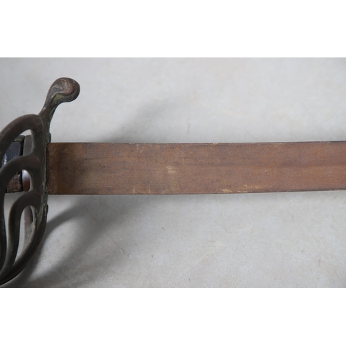 115 - A CAVALRY TROOPER'S SWORD WITH THREE BAR HILT. With an 88.5 cm curved, pointed blade with a partial ... 