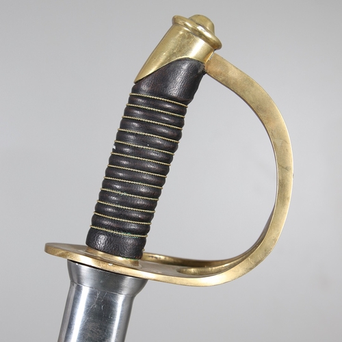 119 - A FRENCH THREE BAR HILT SWORD AND SCABBARD. The 85 cm tapering, pointed blade with broad and shallow... 