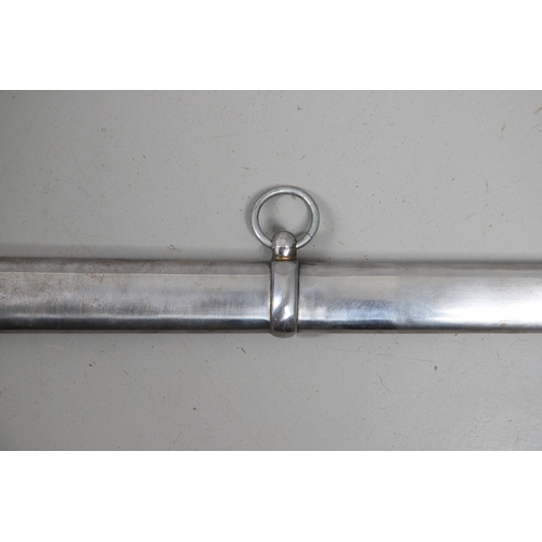 119 - A FRENCH THREE BAR HILT SWORD AND SCABBARD. The 85 cm tapering, pointed blade with broad and shallow... 