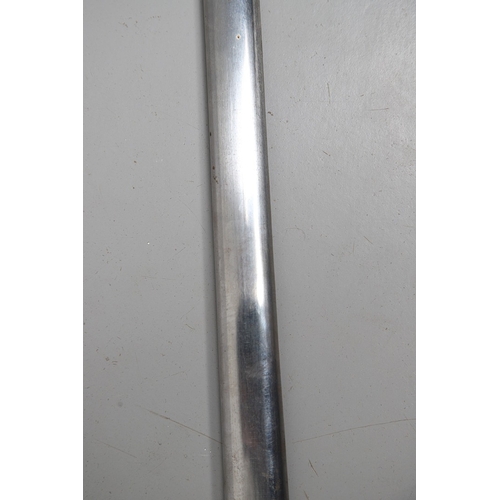 119 - A FRENCH THREE BAR HILT SWORD AND SCABBARD. The 85 cm tapering, pointed blade with broad and shallow... 
