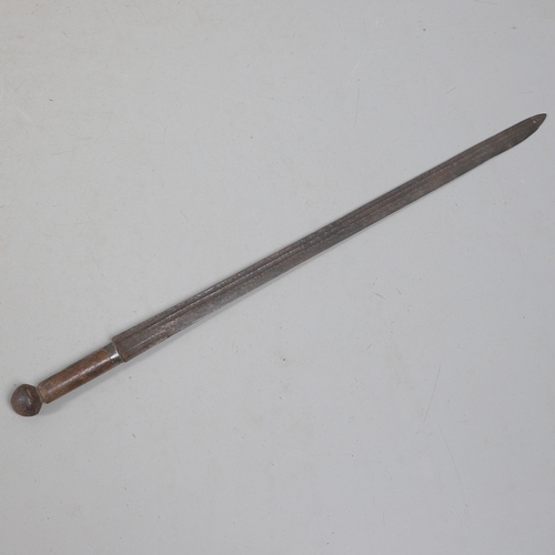 120 - AN 18TH CENTURY SWORD BLADE IN AN ASSOCIATED GRIP. The 64 cm pointed blade with double shallow fulle... 