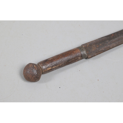 120 - AN 18TH CENTURY SWORD BLADE IN AN ASSOCIATED GRIP. The 64 cm pointed blade with double shallow fulle... 