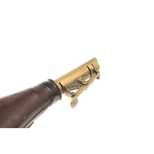61 - TWO LEATHER BODIED SHOT FLASKS. A leather bodied shot flask decorated with game in a wooded landscap... 