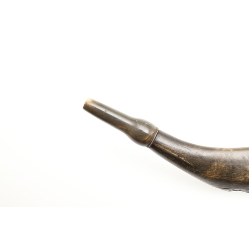 69 - AN INTERESTING 'MER DE GLACE' POWDER HORN. A powder horn made from the horn of a large male Ibex, st... 