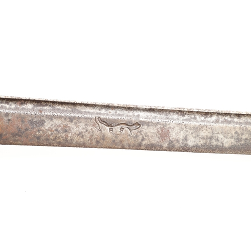 78 - A 1751 PATTERN SWORD FOR THE HUNTINGDON MILITIA WITH A BLADE BY SAMUEL HARVEY. A hanger with a 64 cm... 