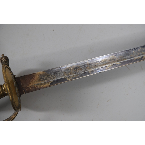 80 - A FINE 1796 PATTERN INFANTRY OFFICERS SWORD AND SCABBARD. With an 80 cm straight, fullered single ed... 