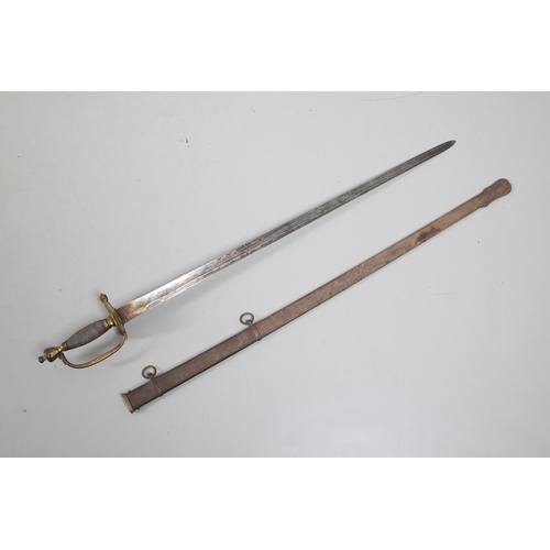 80 - A FINE 1796 PATTERN INFANTRY OFFICERS SWORD AND SCABBARD. With an 80 cm straight, fullered single ed... 