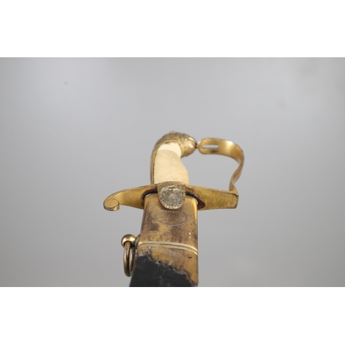 81 - A GEORGE III NAVAL OFFICER'S SWORD AND SCABBARD BY DRURY OF LONDON. The 82 cm broad curved blade wit... 
