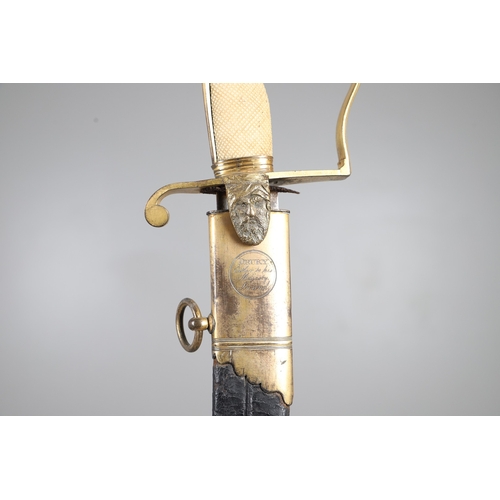 81 - A GEORGE III NAVAL OFFICER'S SWORD AND SCABBARD BY DRURY OF LONDON. The 82 cm broad curved blade wit... 