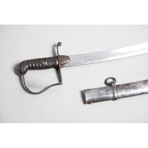 82 - A 1796 LIGHT CAVALRY OFFICER'S SWORD AND SCABBARD. With a broad 82 cm curved, single edged, pointed ... 