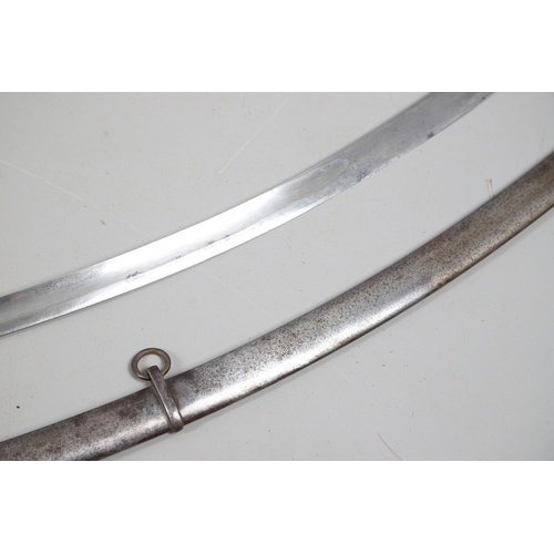 82 - A 1796 LIGHT CAVALRY OFFICER'S SWORD AND SCABBARD. With a broad 82 cm curved, single edged, pointed ... 