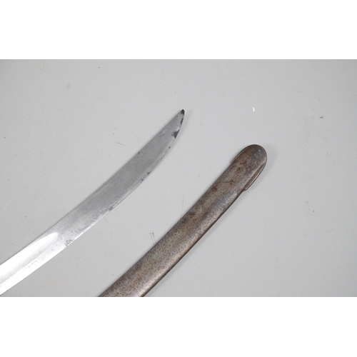 82 - A 1796 LIGHT CAVALRY OFFICER'S SWORD AND SCABBARD. With a broad 82 cm curved, single edged, pointed ... 