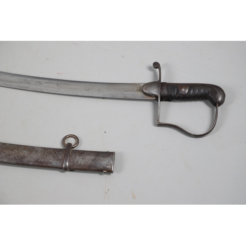 82 - A 1796 LIGHT CAVALRY OFFICER'S SWORD AND SCABBARD. With a broad 82 cm curved, single edged, pointed ... 