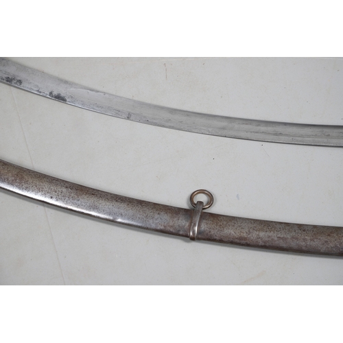 82 - A 1796 LIGHT CAVALRY OFFICER'S SWORD AND SCABBARD. With a broad 82 cm curved, single edged, pointed ... 