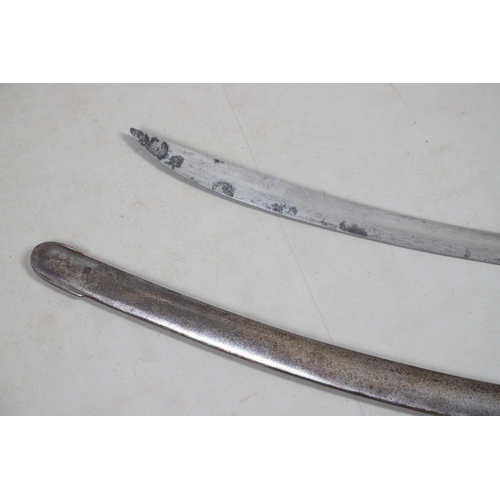 82 - A 1796 LIGHT CAVALRY OFFICER'S SWORD AND SCABBARD. With a broad 82 cm curved, single edged, pointed ... 
