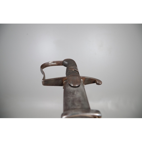 82 - A 1796 LIGHT CAVALRY OFFICER'S SWORD AND SCABBARD. With a broad 82 cm curved, single edged, pointed ... 